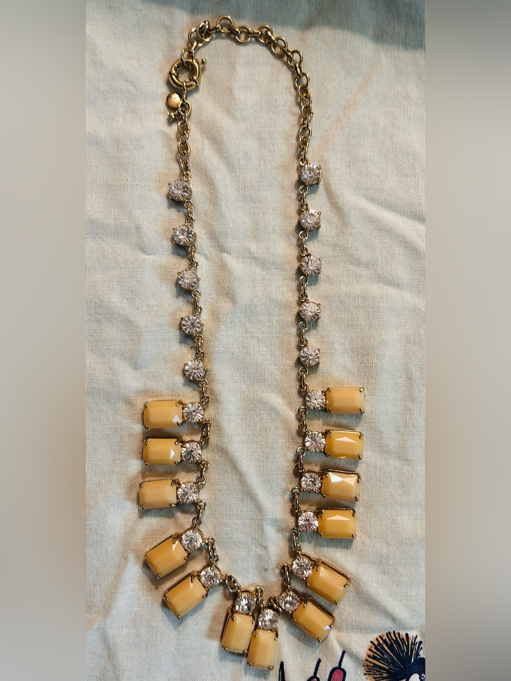 J. Crew Gold-Tone Necklace with Creamy Yellow Stones and Clear Crystals